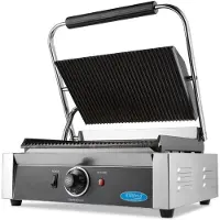 Maxima Contactgrill Gegroefd Enkele Grillplaat 33,5 cm - Professionele Grill - Gietijzeren Bakplaten, Machine à panini, Argent