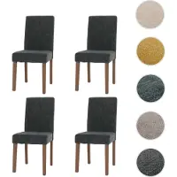 Mendler Lot de 4 chaises de salle à manger Littau, chaise de cuisine à dossier haut, tissu/textile chenille bois gris foncé, pieds couleur naturelle