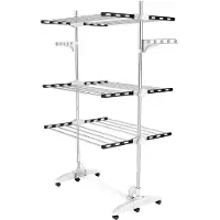 Todeco Etendoir à Linge, Etendage à Linge, 3 étagères, Noir/Blanc, avec ailes, Matériau: Tubes en acier inoxydable