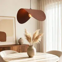 LumenXL Suspension moderne Juna avec abat-jour en lin brun de forme organique