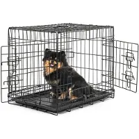Lionto Cage de transport pour animaux, cage métallique pliable avec paroi de séparation, fond en plastique & verrouillage de sécurité, 61x44x51 cm