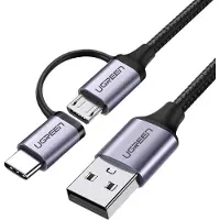 UGREEN Cable 2W1 Usb - Micro Usb / Usb Type C 1M 2,4A Noir (30875)