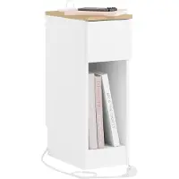 SoBuy Table de nuit mince avec station de charge, table d'appoint étroite avec prise standard, port USB et port Type-C pour chambre et salon, L20 x P35 x H60 cm, blanc, FBT111-E-WN