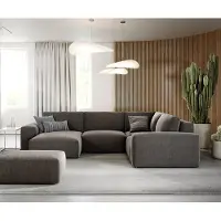 DELIFE Grand canapé d’angle Lanzo 300x210 cm microfibre brun kaki méridienne réversible avec pouf