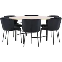 Ebuy24 Copenhagen ensemble pour salle à manger table Ø140cm et 6 chaises whitewash, noir.