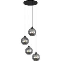 QAZQA Suspension Art Déco noire avec verre fumé 4 lumières - Wallace