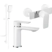 Mexen Alfa DF54 Ensemble de mitigeurs de lavabo et de douche avec accessoires, blanc/chrome (745704DF54-02)