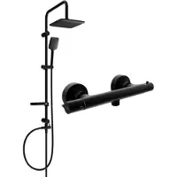 Mexen Ensemble douche apparent avec pommeau pluie et robinet thermostatique Slim, noir - 77105262-70