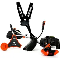 FUXTEC Débroussailleuse à essence FX-MS152 - 52ccm | Tondeuse à gazon avec 3 CV | 2 temps | 7,5Kg | 9 dents | Easy Start | Tête à double fil + lame | Débroussailleuse