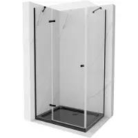Mexen Roma cabine de douche avec porte battante 100 x 90 cm, Transparent, Noir + receveur de douche Flat, Noir - 854-100-090-70-00-4070