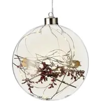 Lumineo Boule décorative LED, transparente, avec fleurs, 14 cm, 15 LED, minuterie