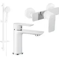 Mexen Alfa DQ40 Ensemble de mitigeurs de lavabo et de douche avec accessoires, blanc/chrome (745704DQ40-02)