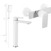 Mexen Alfa DF54 Ensemble de mitigeurs de lavabo et de douche avec accessoires, blanc/chrome (745714DF54-02)
