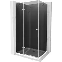 Mexen Roma cabine de douche avec porte battante 120 x 100 cm, Noir graphite, Chrome + receveur de douche Flat, Blanc - 854-120-100