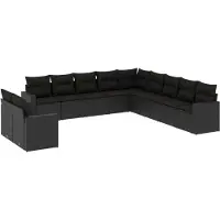 vidaXL Ensemble de salon de jardin 11 pièces avec coussins noir poly rotin