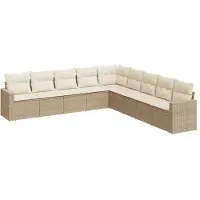 vidaXL Ensemble de salon de jardin 9 pièces avec coussins beige Poly rotin