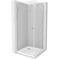 Mexen Roma Duo cabine de douche avec porte battante 80 x 80 cm, Transparent, Chrome + receveur de douche Flat - 854-080-080-01-02-401