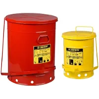 Justrite Bidon pour déchets huileux, couvercle à fermeture automatique, avec pédale, tôle d'acier, Ø 350 x H 460 mm, 38 l, rouge