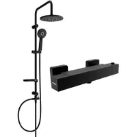 Mexen Carl ensemble de douche en saillie avec pommeau de douche et robinet thermostatique Cube, noir - 77200240-70