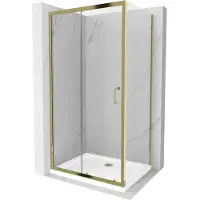 Mexen Apia Cabine de douche pliante 120 x 90 cm, Transparent, Or + Receveur de douche plat, Blanc- 840-120-090-50-00-4010G