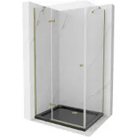 Mexen Roma cabine de douche avec porte battante 100 x 80 cm, Transparent, Or + receveur de douche Flat, Noir - 854-100-080-50-00-4070