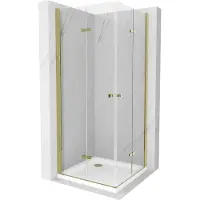 Mexen Lima Duo Cabine de douche pliante 90 x 90 cm, Transparent, Or + Receveur de douche plat - 856-090-090-50-02-4010G