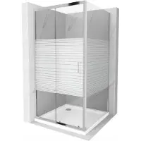 Mexen Apia Cabine de douche pliante 90 x 90 cm, Rayures, Chrome + Receveur de douche plat - 840-090-090-01-20-4010