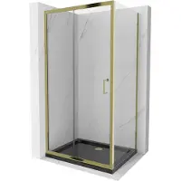 Mexen Apia Paroi de douche pliante 100 x 70 cm, Transparent, Or + Receveur de douche plat, Noir - 840-100-070-50-00-4070G
