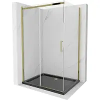 Mexen Omega Paroi de douche pliante 100 x 80 cm, Transparent, Or + Receveur de douche plat, Noir - 825-100-080-50-00-4070G