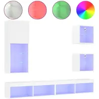 vidaXL Meuble-paroi 5 pièces avec éclairage LED Blanc Matériau dérivé du bois