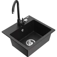 Mexen Évier 1 bac en granit Milo avec mitigeur Telma, noir/argent (6505-73-670200-70)