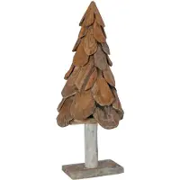 vidaXL Sapin de Noël avec support Marron 90 cm Bois de teck solide