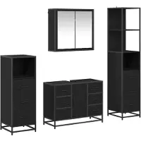 vidaXL Ensemble de meubles de salle de bain, 4 pièces, noir, imitation chêne, matériau de bois