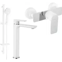 Mexen Alfa DQ40 Ensemble de mitigeurs de lavabo et de douche avec accessoires, blanc/chrome (745714DQ40-02)