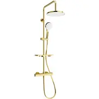 Mexen KT05 ensemble de douche mural avec pommeau et robinet thermostatique, or/blanc - 771500593-50