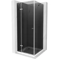 Mexen Roma cabine de douche avec porte battante 100 x 100 cm, Noir graphite, Chrome + Receveur de douche plat, Blanc - 854-100-100