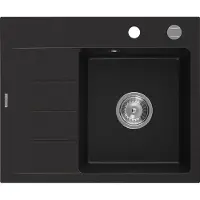 Mexen Ben Evier en granit à 1 compartiment avec égouttoir à droite 600 x 500 mm, noir, siphon chrome - 6523605000-77