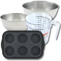 Zenker Set pâtisserie avec moule 6 tartelettes 28 x 18 cm en silicone, 2 bols à mixer, verre mesureur et spatule