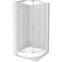 Mexen Rio paroi de douche semi-circulaire 80 x 80 cm, Transparent, Chrome + receveur de douche Rio, Blanc - 863-080-080-01-00-4710
