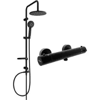 Mexen Ensemble de douche apparent Carl avec pomme de douche et mitigeur thermostatique Kai, noir - 77100240-70
