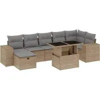 vidaXL Ensemble de jardin canapé 8 pièces avec coussins Beige Poly Rattan