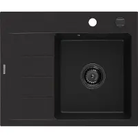 Mexen Ben Evier en granit 1 bac avec étagère à droite 600 x 500 mm, noir, siphon noir - 6523605000-77-B
