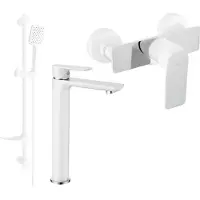 Mexen Alfa DF62 Ensemble de mitigeurs de lavabo et de douche avec accessoires, blanc/chrome (745714DF62-02)