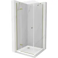 Mexen Roma cabine de douche avec porte battante 80 x 80 cm, Transparent, Or + receveur de douche Flat - 854-080-080-50-00-4010
