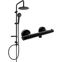 Mexen Carl ensemble de douche apparent avec pomme de douche et robinet de douche thermostatique Slim, noir - 77105240-70