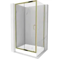 Mexen Apia Paroi de douche pliante 100 x 80 cm, Transparent, Or + Receveur de douche Rio - 840-100-080-50-00-4510