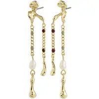 Pilgrim Boucles d'oreilles 'Reggie' or / rouge foncé / blanc perle