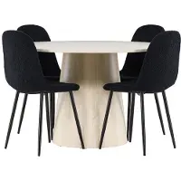 Ebuy24 Lanzo ensemble pour salle à manger table Ø120cm et 4 chaises teddy whitewash.