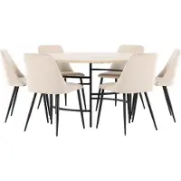 Ebuy24 Copenhagen ensemble pour salle à manger table Ø140cm et 6 chaises whitewash, beige.