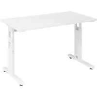 Hjh OFFICE PRO Bureau Mini-Office série O | 67 cm de profondeur | bac à câbles inclus | pied en C | réglable en hauteur, Dimension plateau:120 x 67,2 cm, Couleur plateau:Blanc, Couleur piètement:Blanc